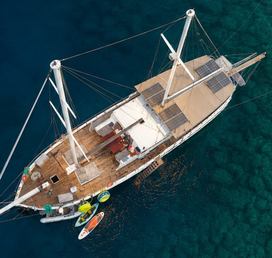 Aerial view of AURA SEA over turquoise water