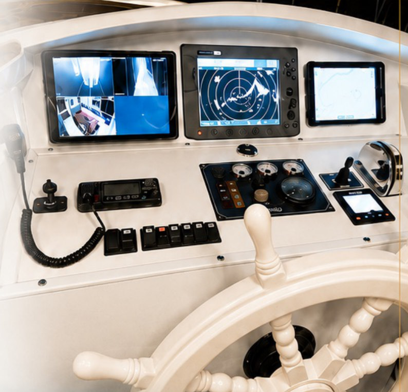 Helm station with navigation screens